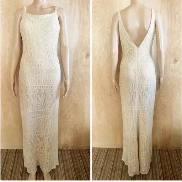 Vintage Jessica McClintock for Gunne Sax Low Back Ivory Lace Maxi Dress sz 4 - Picture 12 of 16